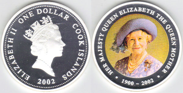 2002 Cook Islands silver $1 (Queen Mother) Proof